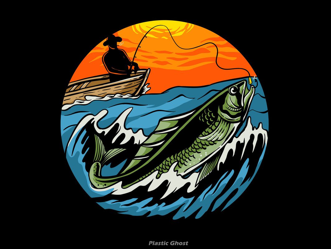 Download Sunset Fishing vector t shirt design for download - Buy t ...