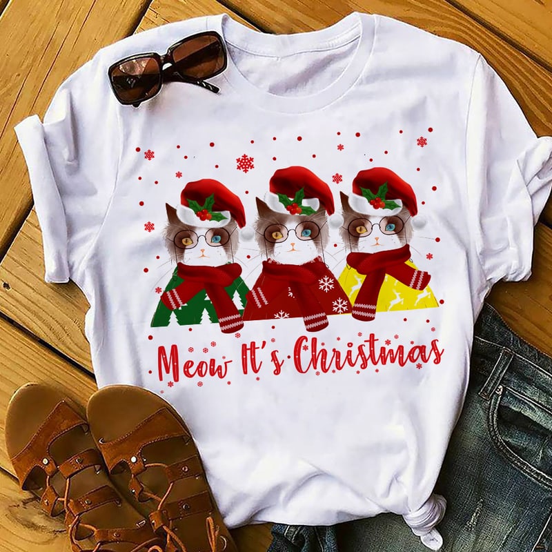 MEOW IT’S CHRISTMAS t shirt design png - Buy t-shirt designs