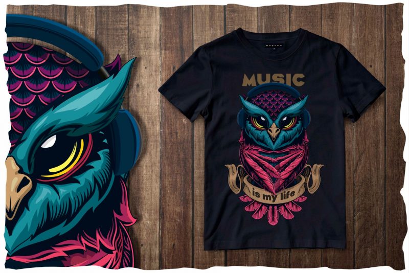 Musical owl – T-shirt Design commercial use t shirt designs