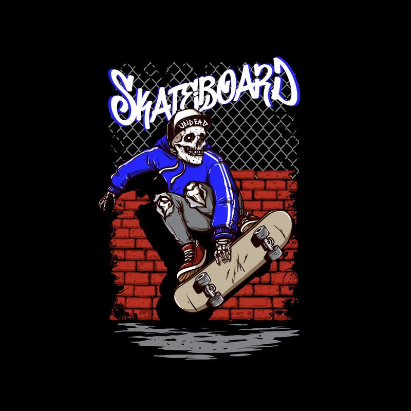 Skull Skateboard Cartoon vector t-shirt design template - Buy t-shirt ...