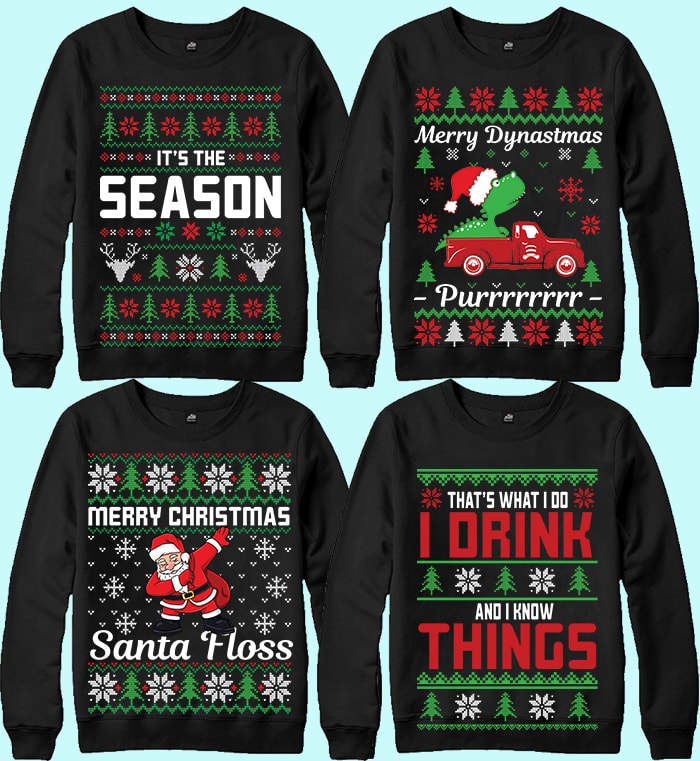 70 print ready Ugly Christmas Sweater Designs Bundle - Buy t-shirt designs