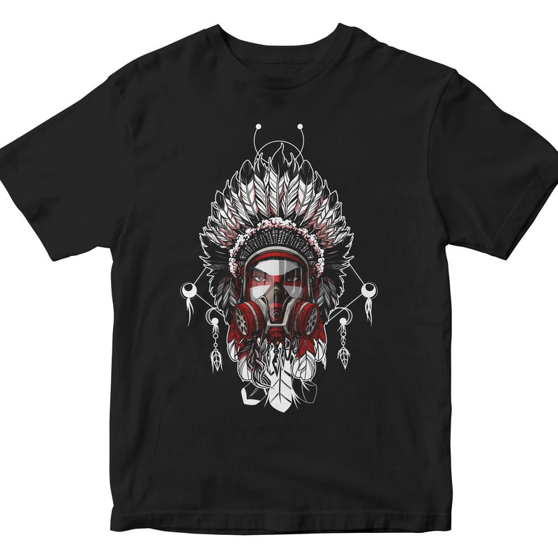 girl Indian chief with a gas mask print ready shirt design - Buy t ...