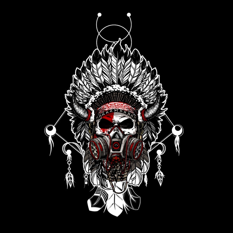 Skull Indian chief with a gas mask vector t shirt design for download ...