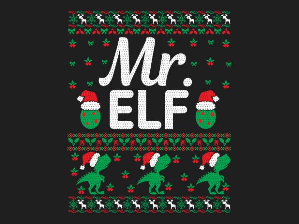 100% pattern mr. elf family ugly christmas sweater design.