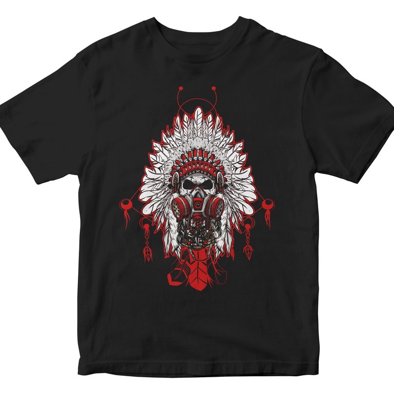 Indian chief with a gas mask graphic t-shirt design - Buy t-shirt designs