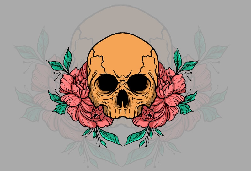 Skull with Flower Vector T-shirt Design