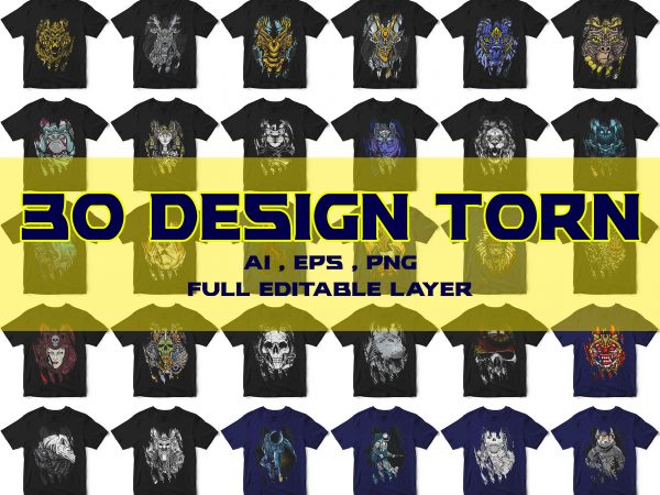 30 TORN TEES DESIGN BUNDLES ANIMAL ASTRONAUT ETC - Buy t-shirt designs