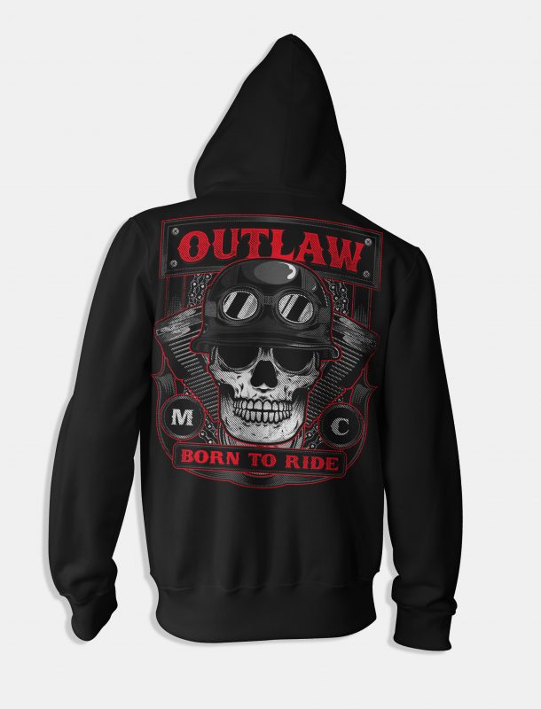 Outlaw Skull Biker t-shirt design for sale