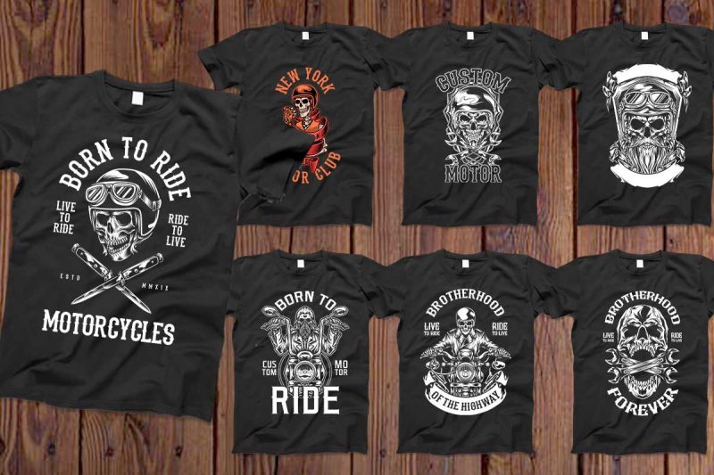 Bundle Skull Bikers vector designs 50%OFF t shirt design for merch teespring and printful