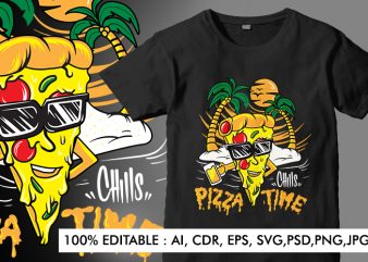 Pizza Time on Vacation Paradise Cheers Beer Sunset Island Summer VIbes t shirt design for purchase