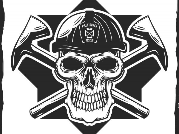 Firefighter’s skull with helmet t shirt design for purchase