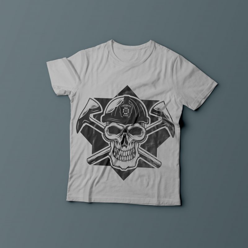 Firefighter’s skull with helmet t shirt designs for teespring