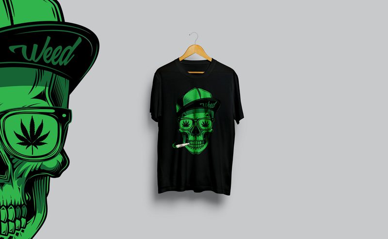 Vector skull with weed joint premium t shirt design