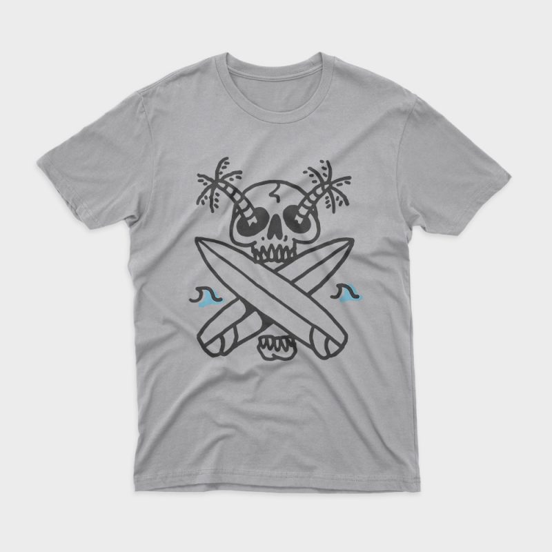 Skull Surf Beach t shirt design for download