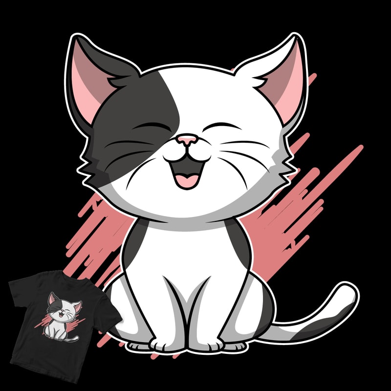 Cute Cat Black White Cartoon Design Print Ready T Shirt Design - Buy T 