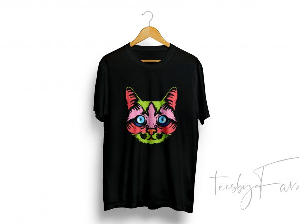 Colorful cat t shirt design for download