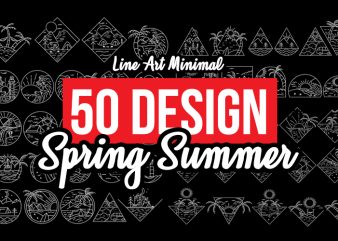 50 Spring Summer Vector Design Bundles , Line art, Minimal ,tattoo style t shirt design for download