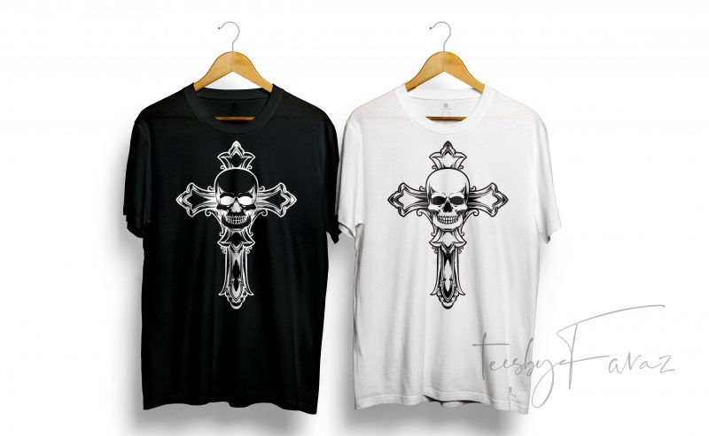 Skull and T cross T Shirt Design