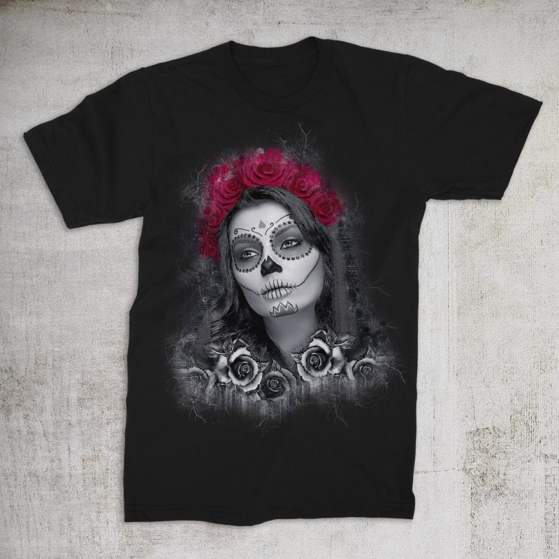 Sugar Skull T Shirt Roses Three Tshirt Day Of The Dead