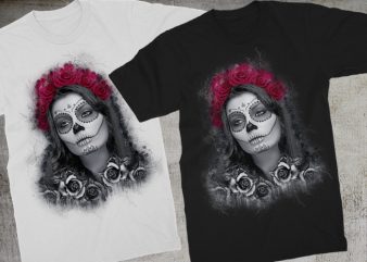Catrina Calavera Roses t-shirt design for sale - Buy t-shirt designs