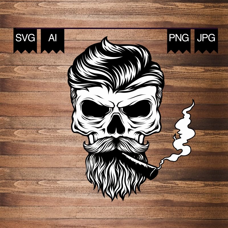 Skull Cigar Illustration t shirt design template