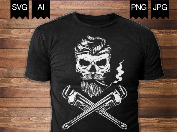 Skull pipe wrenches t shirt design for sale