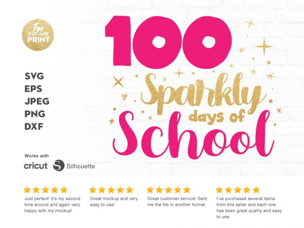 100 sparkly day of school commercial use t-shirt design