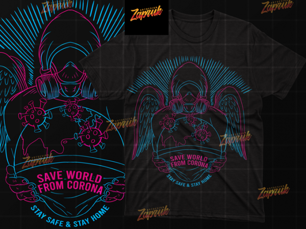 Save world from corona line artwork psd + png print ready t shirt design