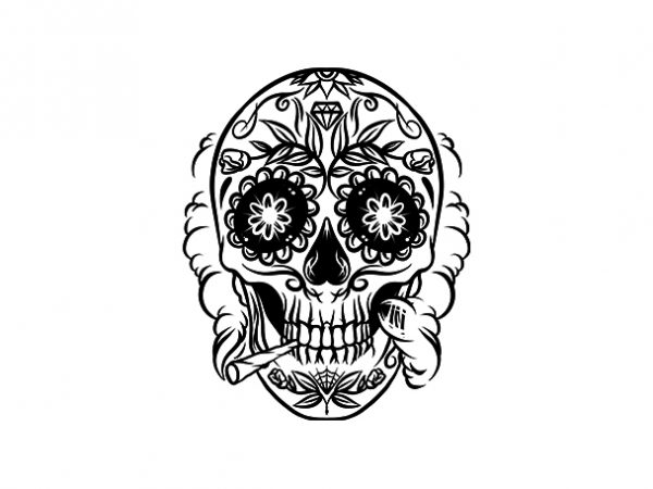 Smoking weed sugar skull t shirt design template