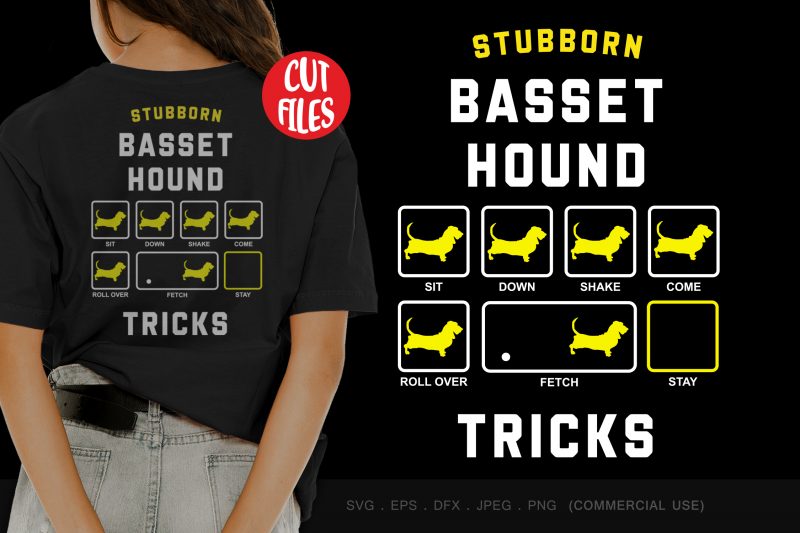 Stubborn basset hound tricks t shirt design for download