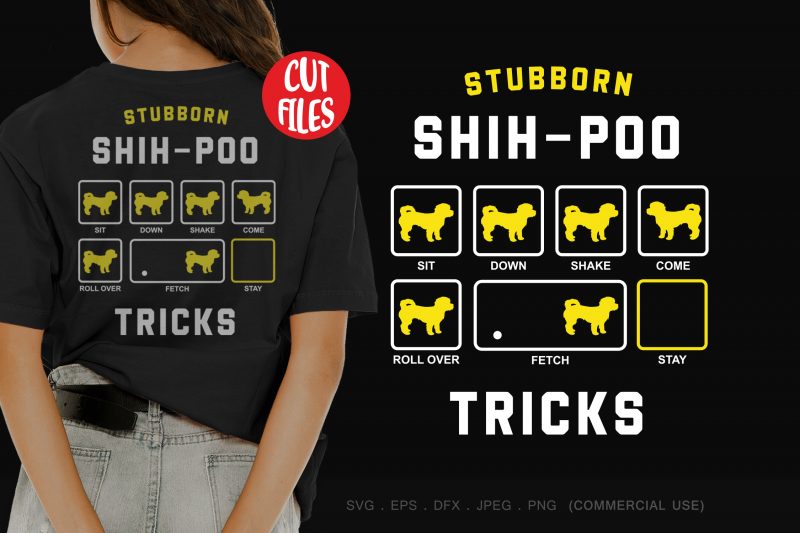 Stubborn shih-poo tricks t shirt design for sale