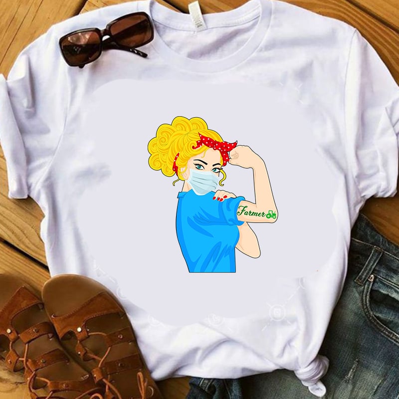 Farmer, Strong girl, face mask, caregiver, corona, eps SVG PNG DXF digital download buy t shirt design