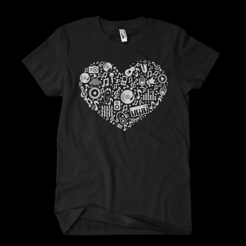 music heart print ready t shirt design - Buy t-shirt designs