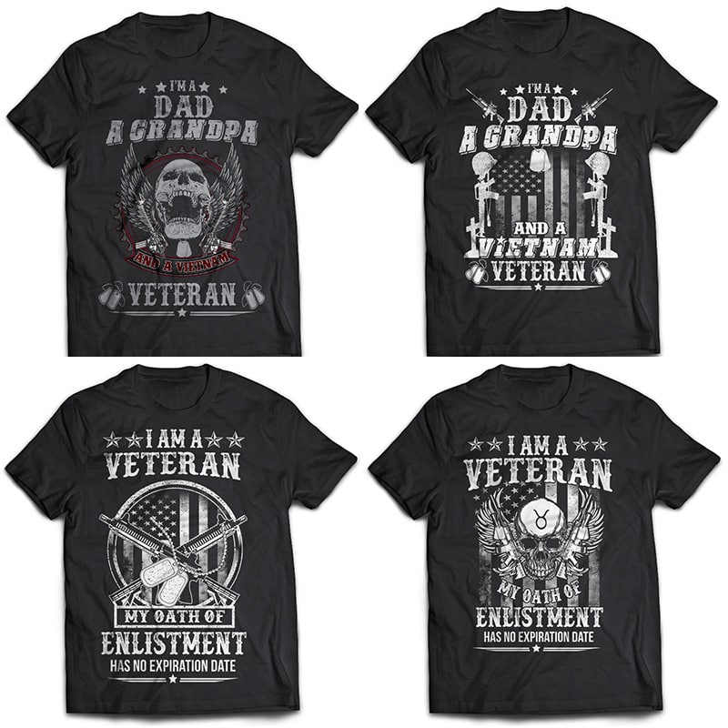 BIG BUNDLE 106 tshirt designs Veteran, Army, Military, skull, Nurse, and Dog PSD file EDITABLE Text and layer t shirt bundles