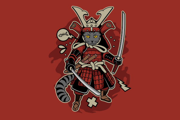 Samurai cat t shirt design template