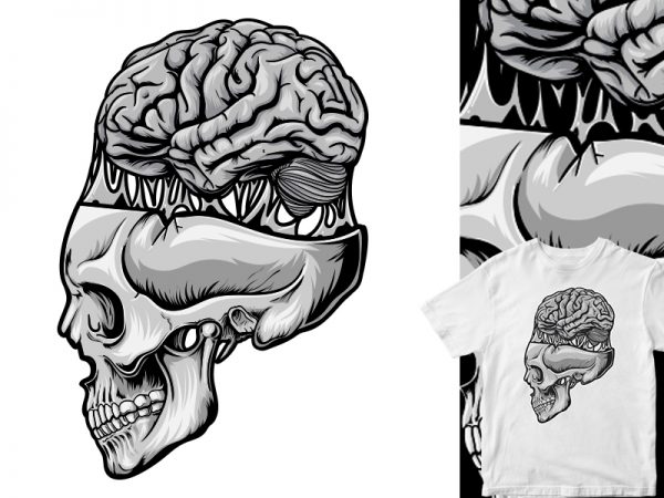 skull brain out, cartoon vector t shirt design for sale - Buy t-shirt  designs