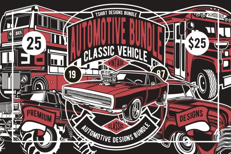 25 Automotive Tshirt Designs Bundle