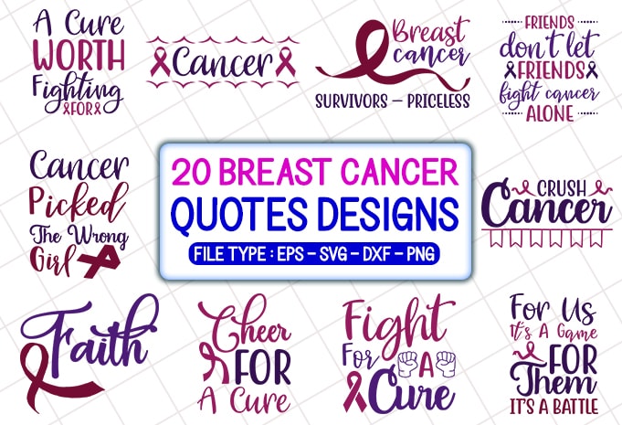 Download 20 Breast Cancer Quotes T shirt Designs Bundle, Breast ...