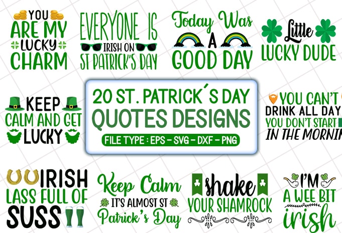 20 Patrick's Day T shirt Designs Bundle, patricks day svg bundle, patrick's day craft bundle, patrick's day cutfiles