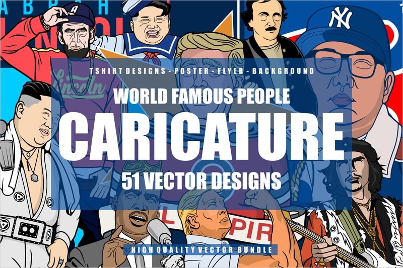 51 Caricature Tshirt Designs Bundle #1 - Buy t-shirt designs