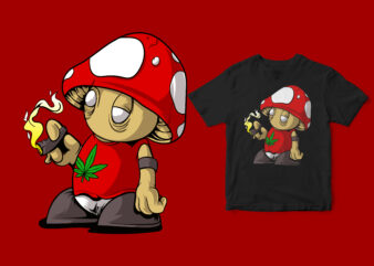 fungus smoking a cigarette, funny design cartoon mushrooms super mario