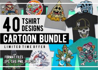 40 Cartoon Tshirt Designs Bundle #1