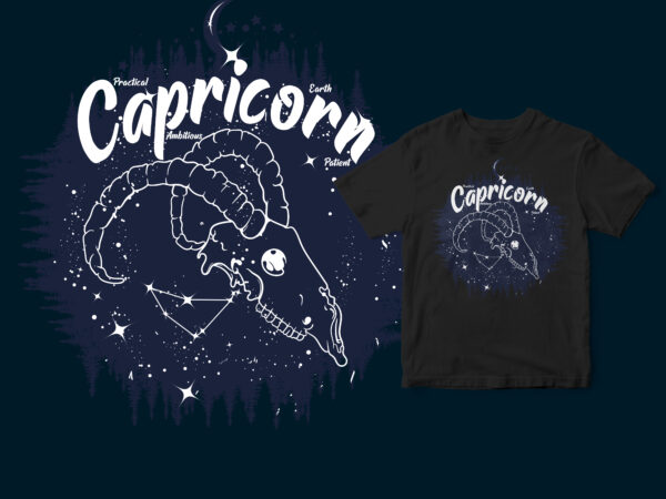 Capricorn Dark line Zodiac T-shirt design - Buy t-shirt designs