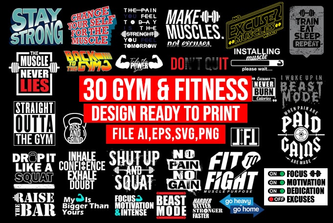 Fitness & gym bundle t shirt graphic design motivational quotes - Buy t ...