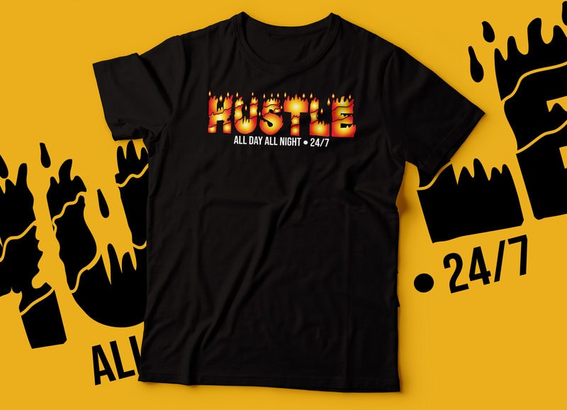 hustle burning effect tshirt design | fire text hustle tshirt design ...