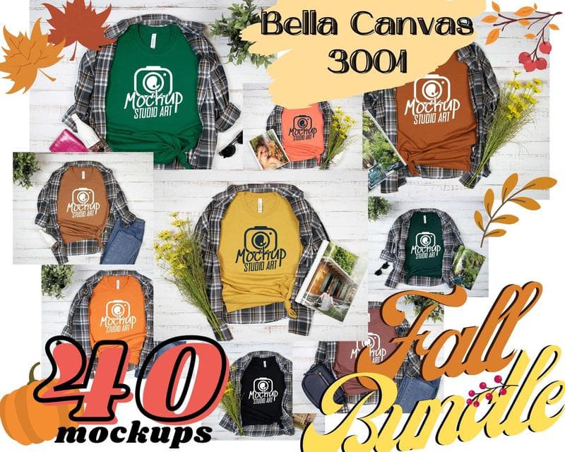 Download MEGA BUNDLE 40 Bella Canvas 3001 Fall Mockups, Womens Fall ...