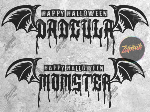 2 design happy halloween dadculla and momster tshirt design