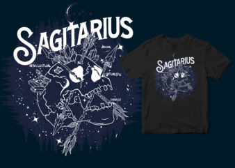 Sagitarius Dark line skull zodiac t-shirt design