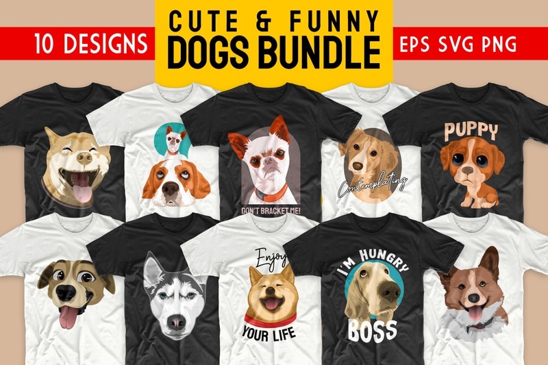 Download Dog bundle t-shirt designs SVG dogs bundles PNG. Cute animals t shirt designs vector - Buy t ...