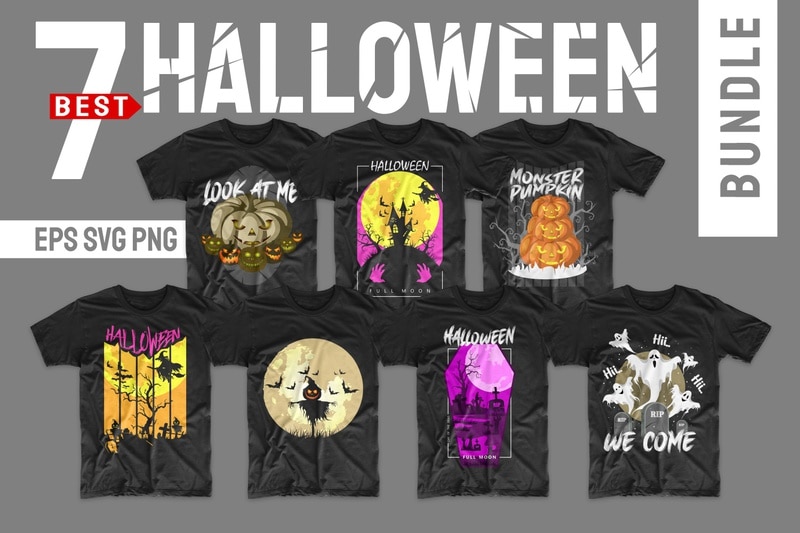 Halloween t-shirt designs bundle of 44 vector images